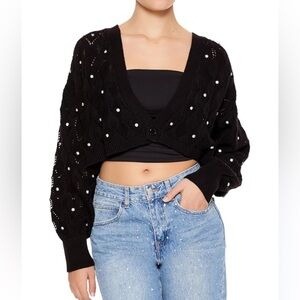 Gorgeous Faux Gem Embellished Cropped Cardigan Sweater